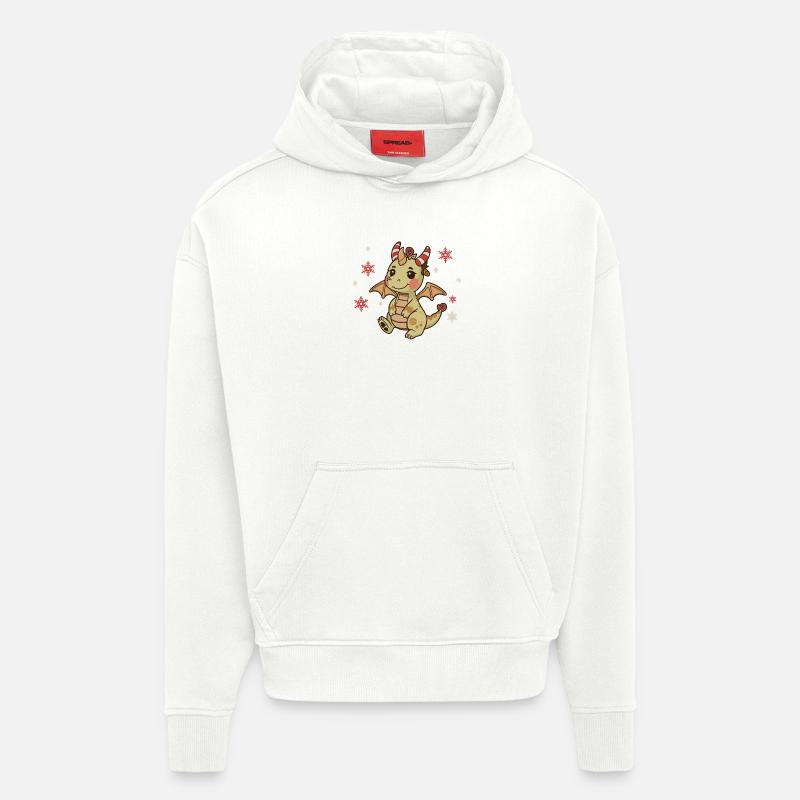 Dragon festif Noël candy cane - Sweat à capuche bio épais oversize fabriqué en UE - OFF WHITE