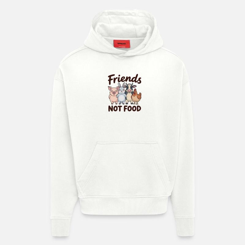 Amis pas nourriture - Logo du véganisme cool - Sweat à capuche bio épais oversize fabriqué en UE - OFF WHITE