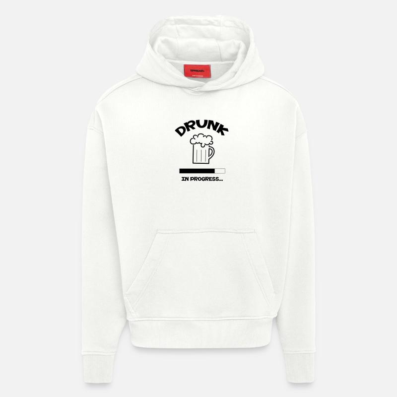 Drunk in Progress - alcool - Sweat à capuche bio épais oversize fabriqué en UE - OFF WHITE