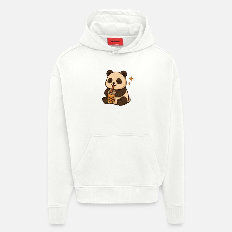 Panda avec bubble tea kawaii panda - Sweat à capuche bio épais oversize fabriqué en UE - OFF WHITE