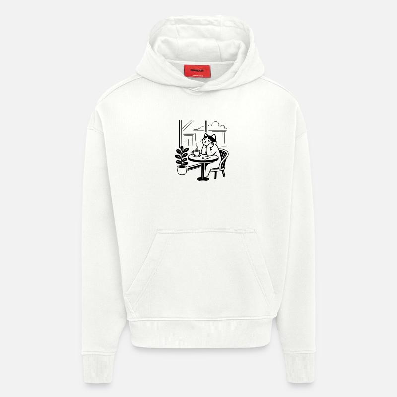 Café des chats attentionné - Sweat à capuche bio épais oversize fabriqué en UE - OFF WHITE
