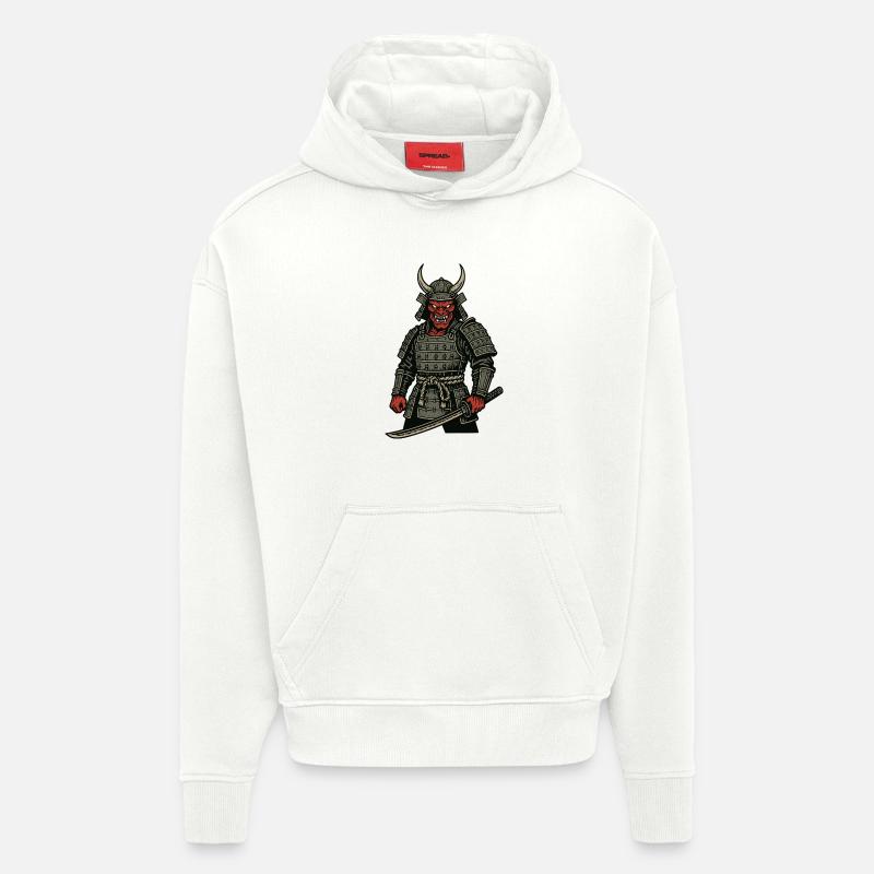 Oni Samurai - Guerrier Démoniaque - Sweat à capuche bio épais oversize fabriqué en UE - OFF WHITE