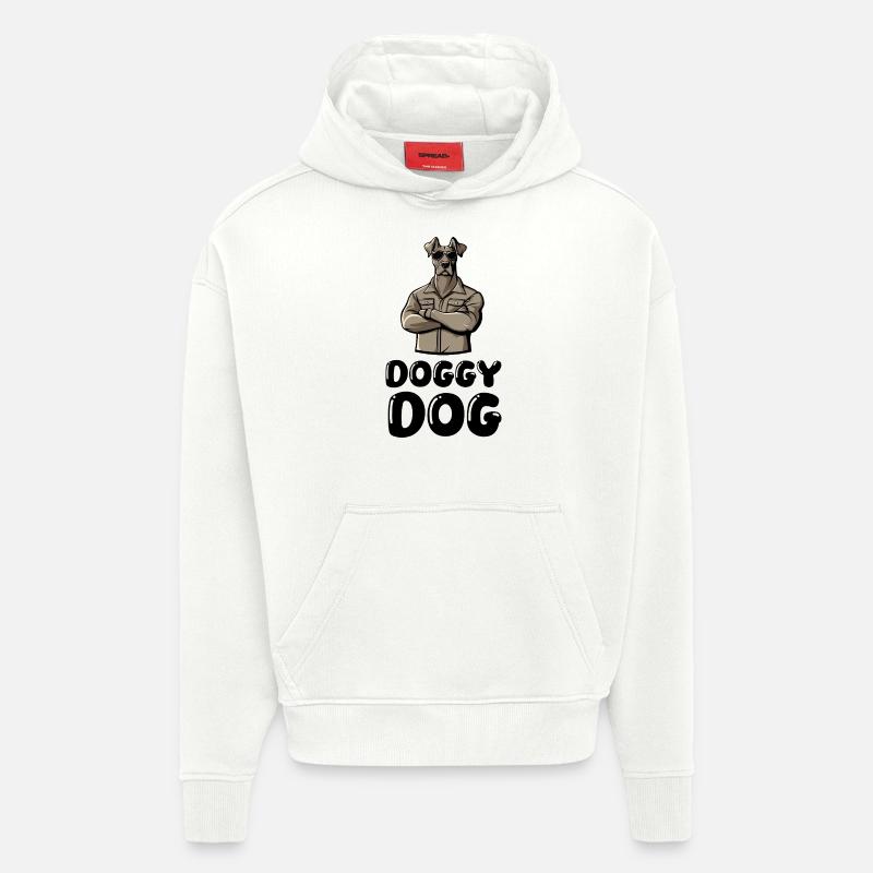 Bande dessinée de chien - Sweat à capuche bio épais oversize fabriqué en UE - OFF WHITE