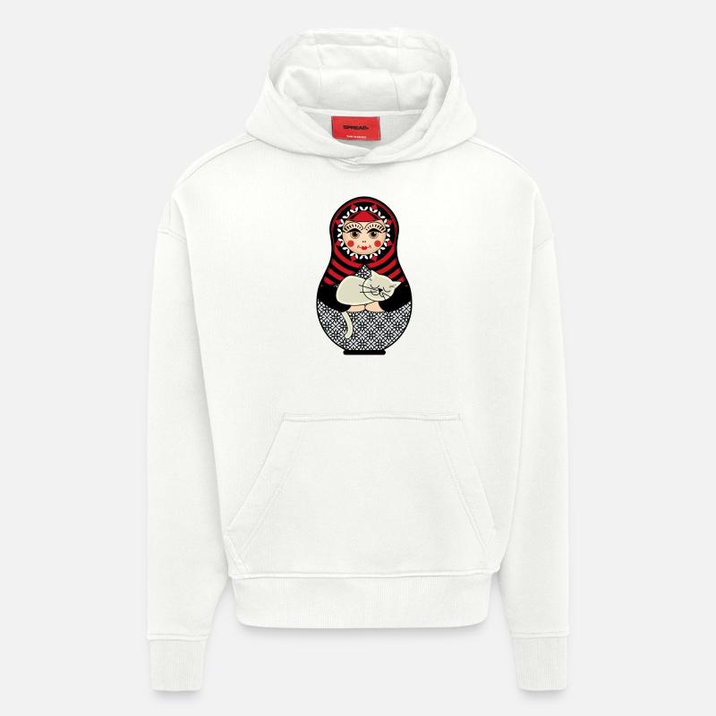 Matryoshka matryoshka poupée russe chat - Sweat à capuche bio épais oversize fabriqué en UE - OFF WHITE