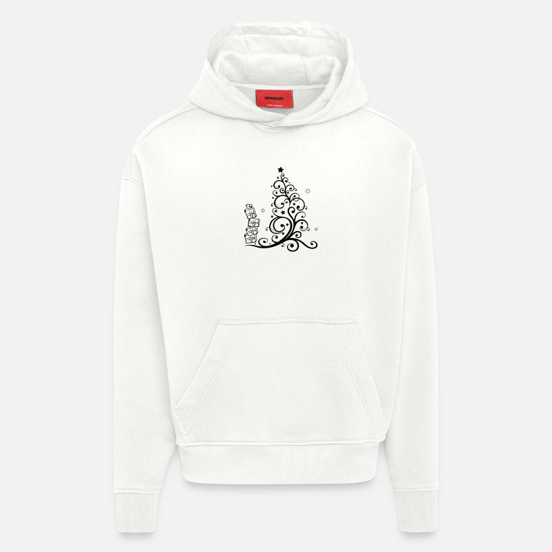 Arbre de Noël, arbre de Noël - Sweat à capuche bio épais oversize fabriqué en UE - OFF WHITE