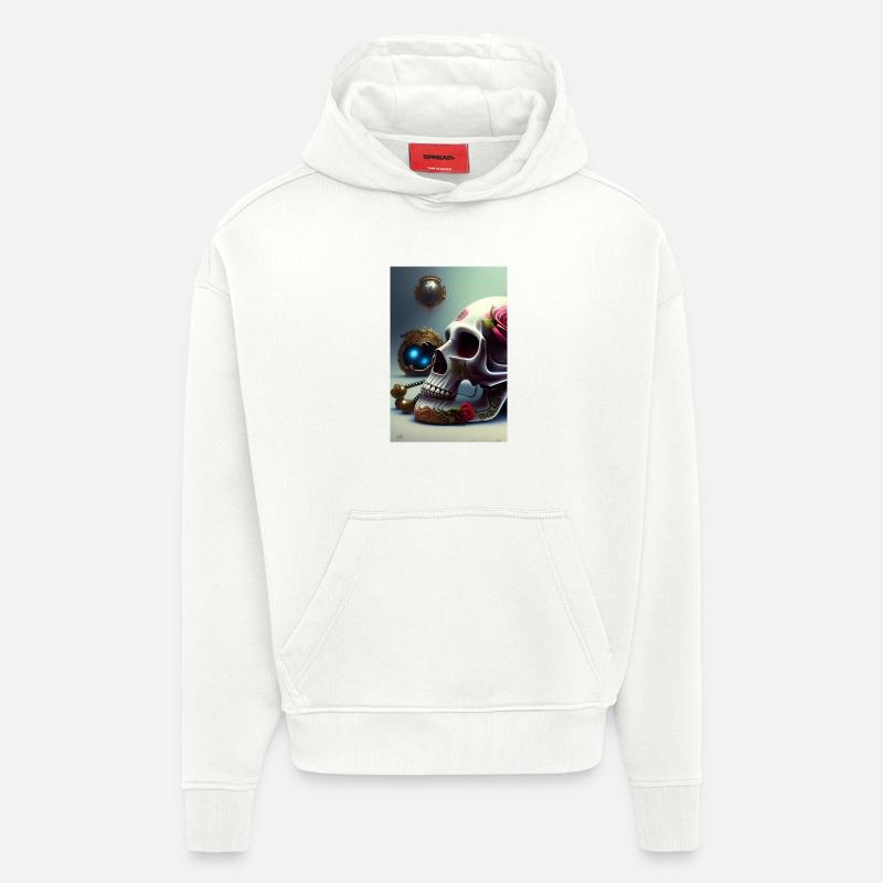 Crâne abstrait avec rose - Sweat à capuche bio épais oversize fabriqué en UE - OFF WHITE