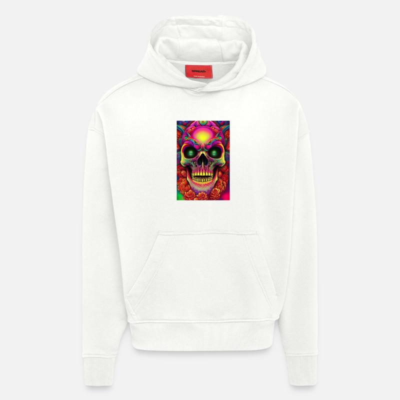 Crâne abstrait - Sweat à capuche bio épais oversize fabriqué en UE - OFF WHITE