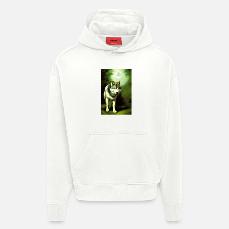 Le loup et la lune - Sweat à capuche bio épais oversize fabriqué en UE - OFF WHITE