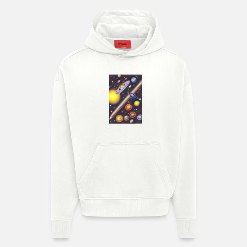 Espace et planètes - Sweat à capuche bio épais oversize fabriqué en UE - OFF WHITE