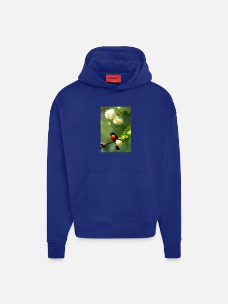 Bird on branch with flower blossoms - Hoodie- made by SPREAD  - OFF WHITE