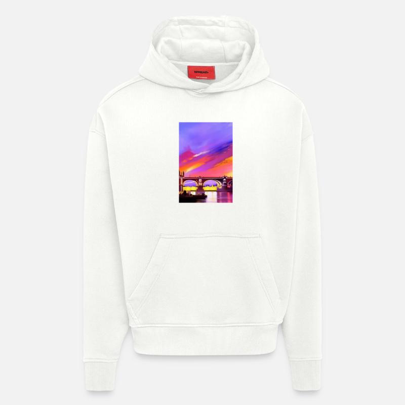 Ponts à Londres - Sweat à capuche bio épais oversize fabriqué en UE - OFF WHITE