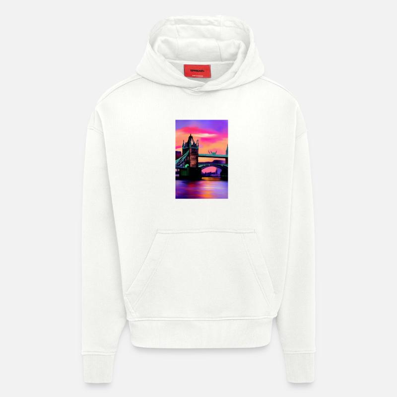 Ponts à Londres - Sweat à capuche bio épais oversize fabriqué en UE - OFF WHITE