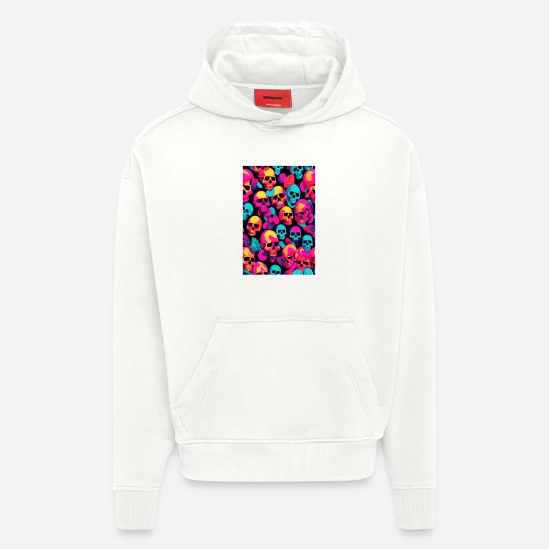 Crânes de néon - Sweat à capuche bio épais oversize fabriqué en UE - OFF WHITE