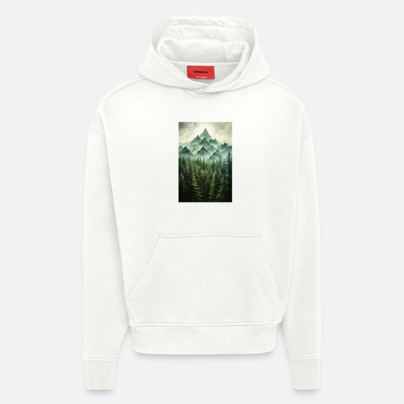 Paysage de Forêt - Sweat à capuche bio épais oversize fabriqué en UE - OFF WHITE