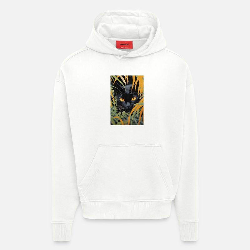 Illustration de chat noir mignon - Sweat à capuche bio épais oversize fabriqué en UE - OFF WHITE
