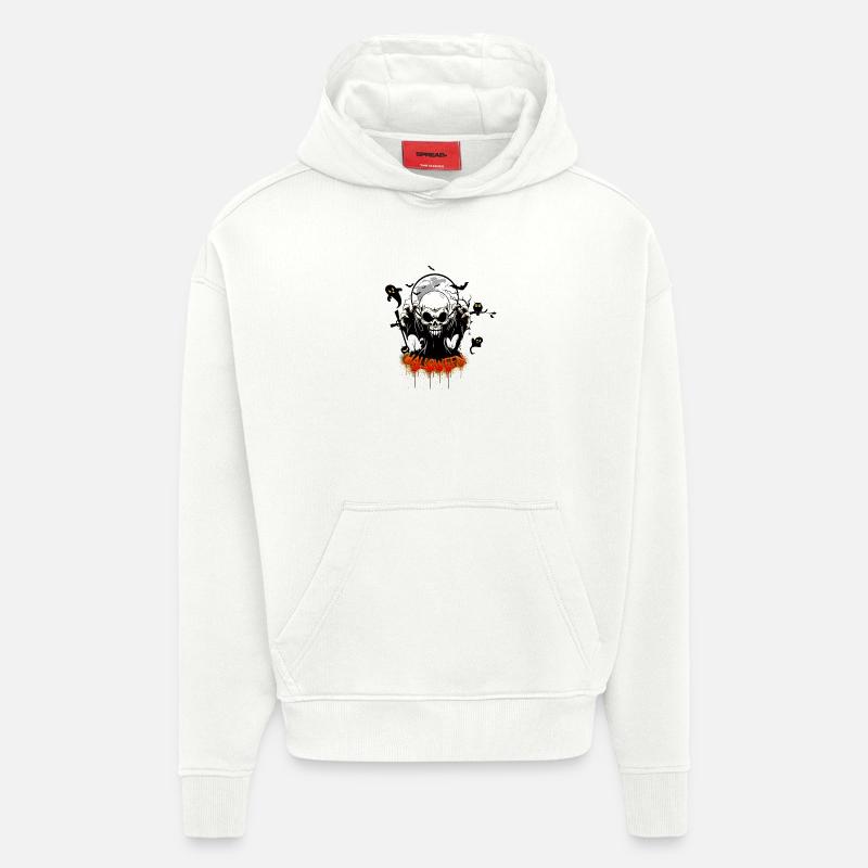 Crâne avec des dents acérées - Sweat à capuche bio épais oversize fabriqué en UE - OFF WHITE