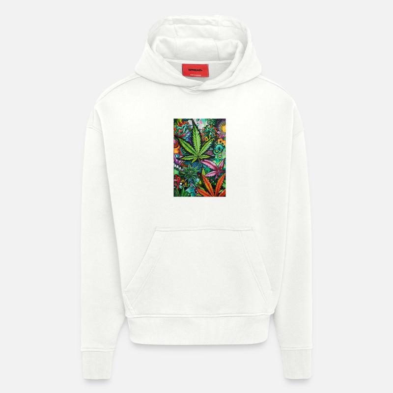 Psychedelic Leaf World - Sweat à capuche bio épais oversize fabriqué en UE - OFF WHITE