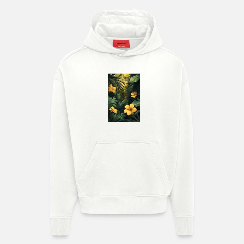 Fleurs tropicales dans la forêt feuillue - Sweat à capuche bio épais oversize fabriqué en UE - OFF WHITE