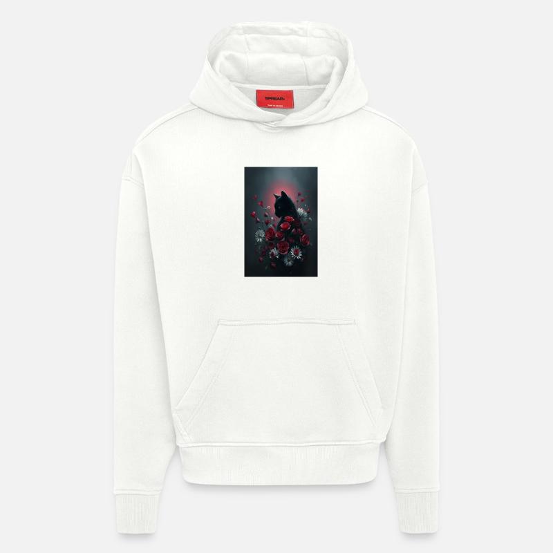 Chat avec des fleurs - Sweat à capuche bio épais oversize fabriqué en UE - OFF WHITE