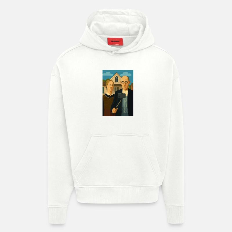 Les Américains (en mode selfie) - Sweat à capuche bio épais oversize fabriqué en UE - OFF WHITE