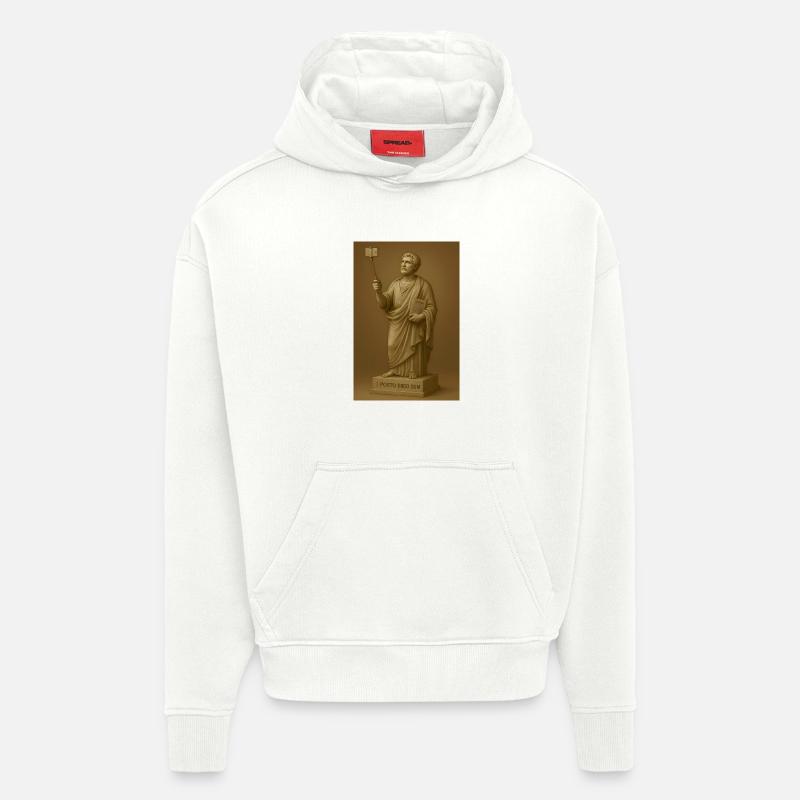 Philosophe baroque avec perche à selfie - Sweat à capuche bio épais oversize fabriqué en UE - OFF WHITE