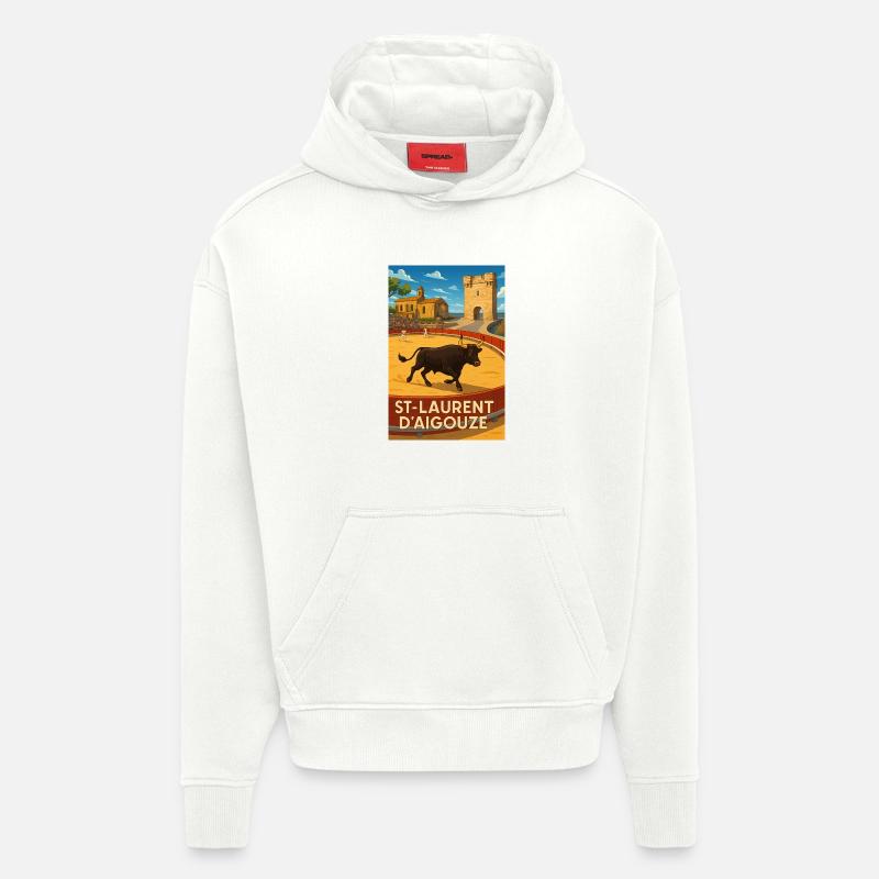 Course de Taureau à Saint-Laurent d'Aigouze - Sweat à capuche bio épais oversize fabriqué en UE - OFF WHITE