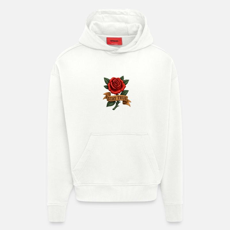 Stay Loyal Rose Motif - Sweat à capuche bio épais oversize fabriqué en UE - OFF WHITE