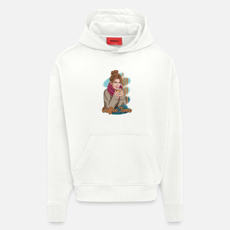 L’heure du café - Sweat à capuche bio épais oversize fabriqué en UE - OFF WHITE