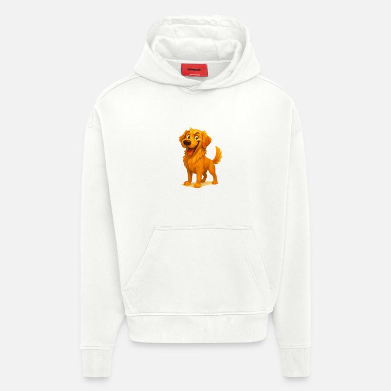 Dessin animé coquin Golden Retriever - Sweat à capuche bio épais oversize fabriqué en UE - OFF WHITE