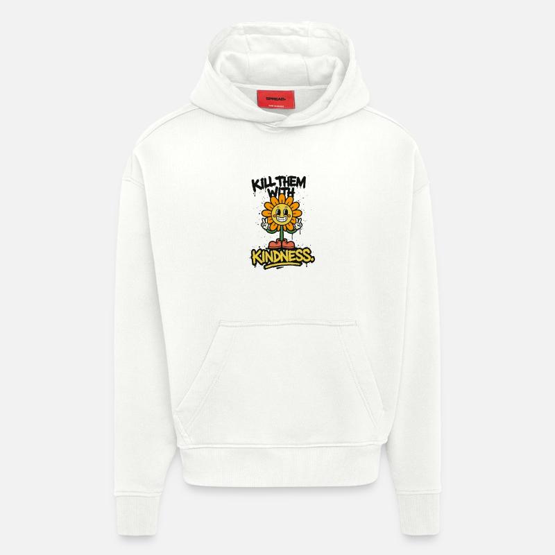 Tuez-les avec gentillesse – Graffiti rétro Saying - Sweat à capuche bio épais oversize fabriqué en UE - OFF WHITE