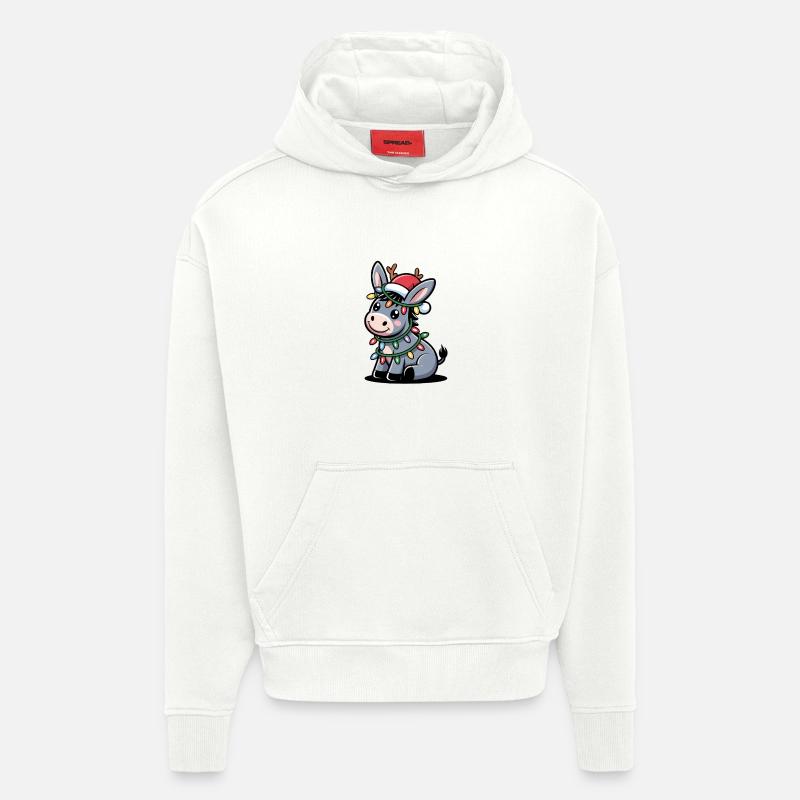 Âne Elfe Noël - Sweat à capuche bio épais oversize fabriqué en UE - OFF WHITE