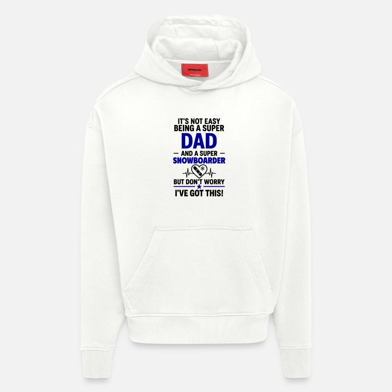 Herz + Snowboard – Super Papa Snowboarder - Sweat à capuche bio épais oversize fabriqué en UE - OFF WHITE