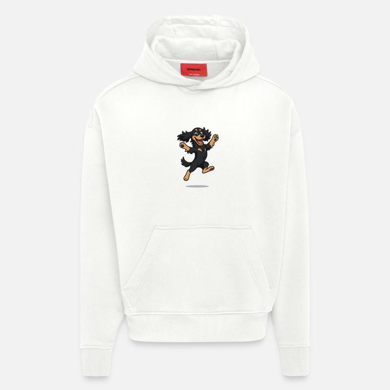 Cocker Spaniel de dessins animés rebondissants - Sweat à capuche bio épais oversize fabriqué en UE - OFF WHITE