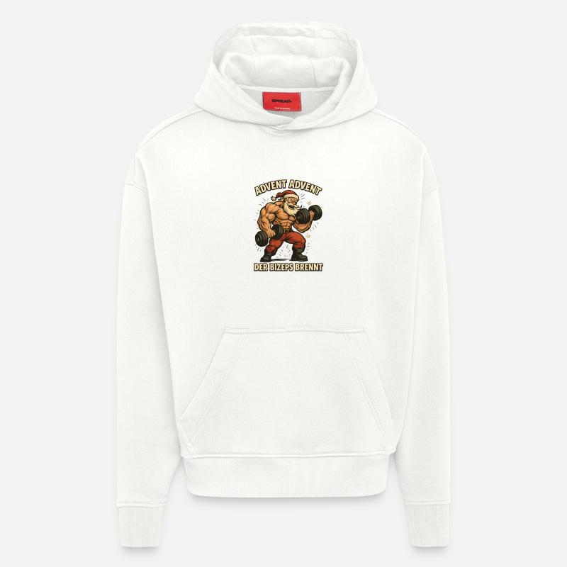 Les biceps brûlent à Noël - Sweat à capuche bio épais oversize fabriqué en UE - OFF WHITE