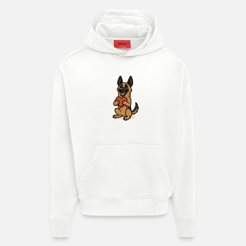 Malinois avec Heart Comic - Sweat à capuche bio épais oversize fabriqué en UE - OFF WHITE