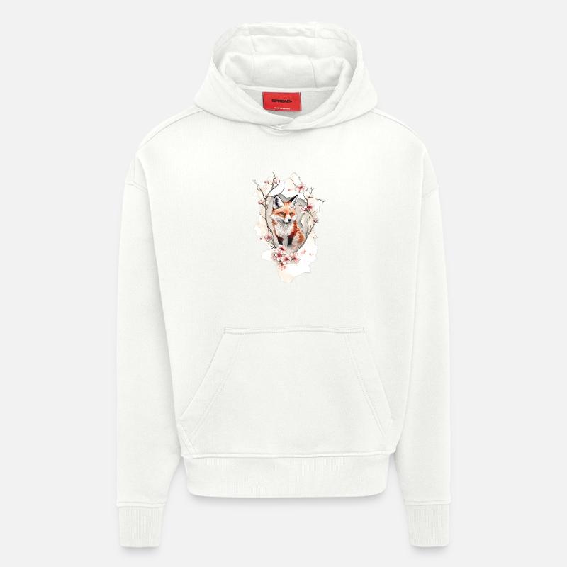 Fleurs de cerisier renard - Sweat à capuche bio épais oversize fabriqué en UE - OFF WHITE