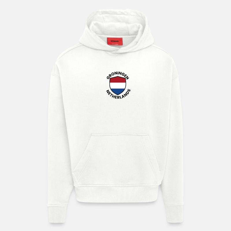 Drapeau du Bouclier de Groningue - Sweat à capuche bio épais oversize fabriqué en UE - OFF WHITE
