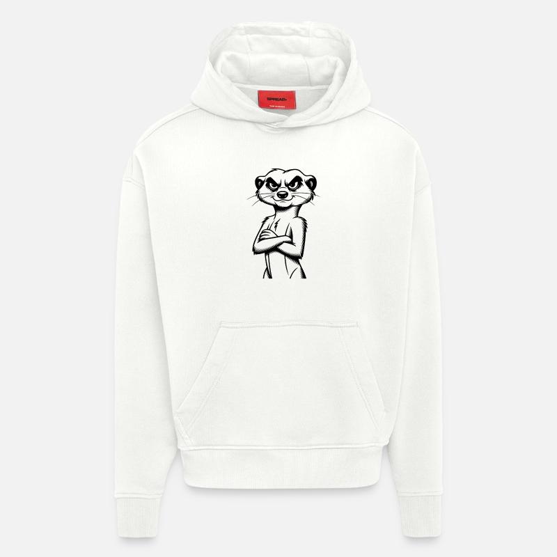 Suricate aux bras croisés - Sweat à capuche bio épais oversize fabriqué en UE - OFF WHITE