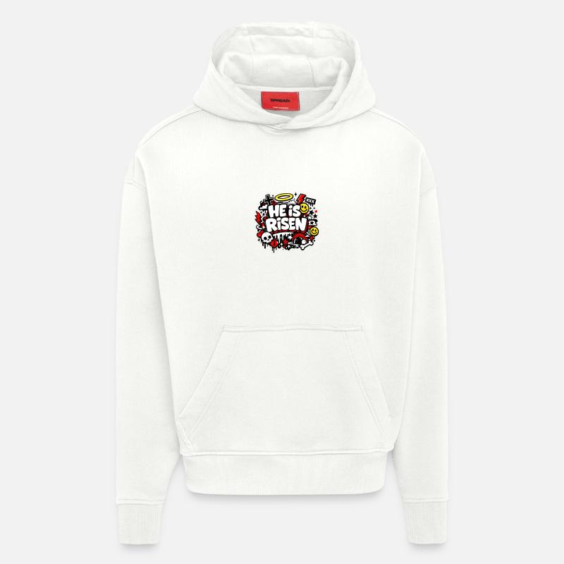 Il est Risen Graffiti Easter - Sweat à capuche bio épais oversize fabriqué en UE - OFF WHITE