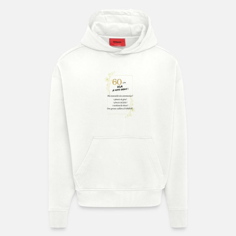 60 ans déjà ! - Sweat à capuche bio épais oversize fabriqué en UE - OFF WHITE