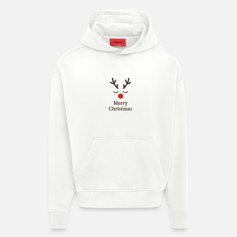 Renne Joyeux Noël - Sweat à capuche bio épais oversize fabriqué en UE - OFF WHITE
