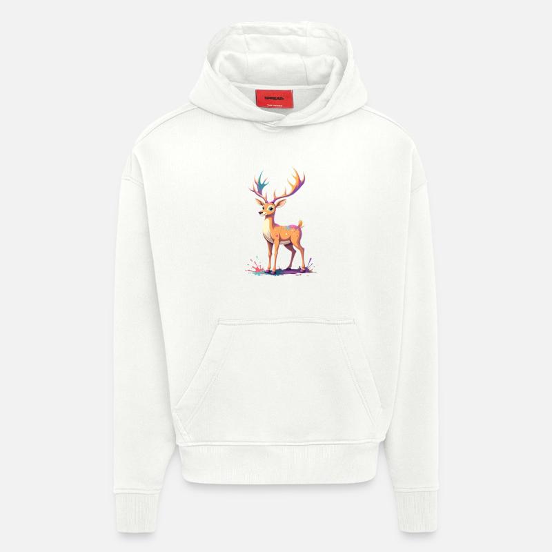 Reh mit Regenbogen-Geweih Farbexplosion - Hoodie- made by SPREAD  - OFF WHITE