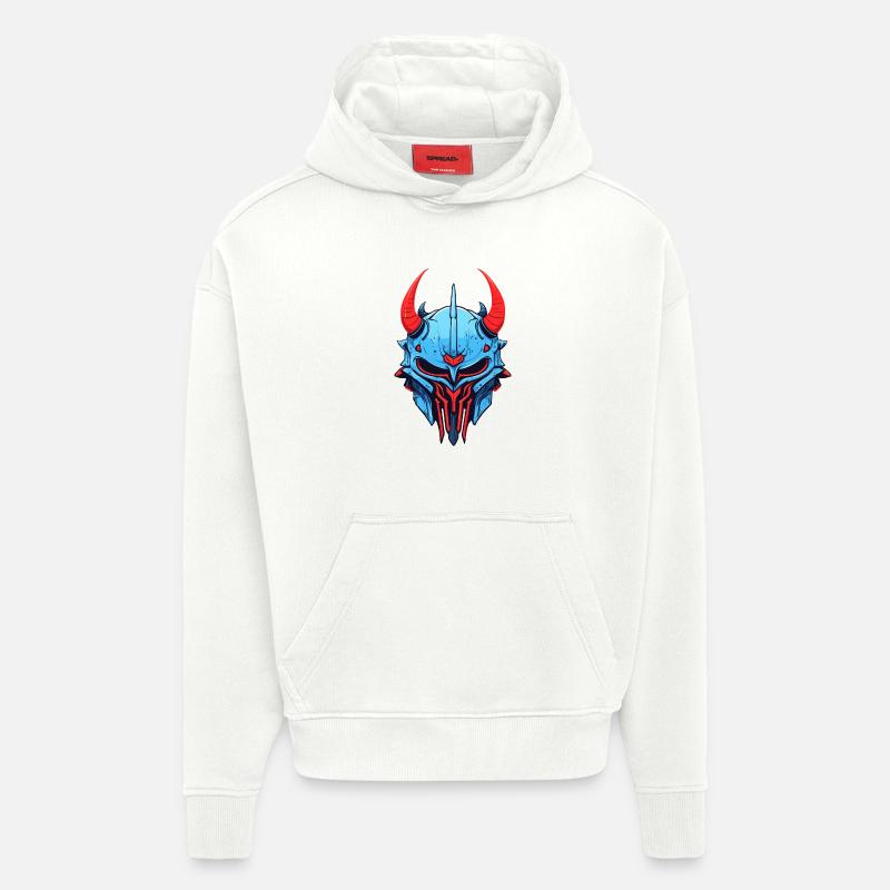 Blauer Dämonenhelm mit roten Hörnern - Hoodie- made by SPREAD  - OFF WHITE
