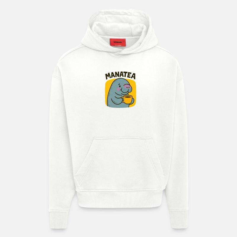 Manatea Cheer : Manatee sirote du thé - Sweat à capuche bio épais oversize fabriqué en UE - OFF WHITE