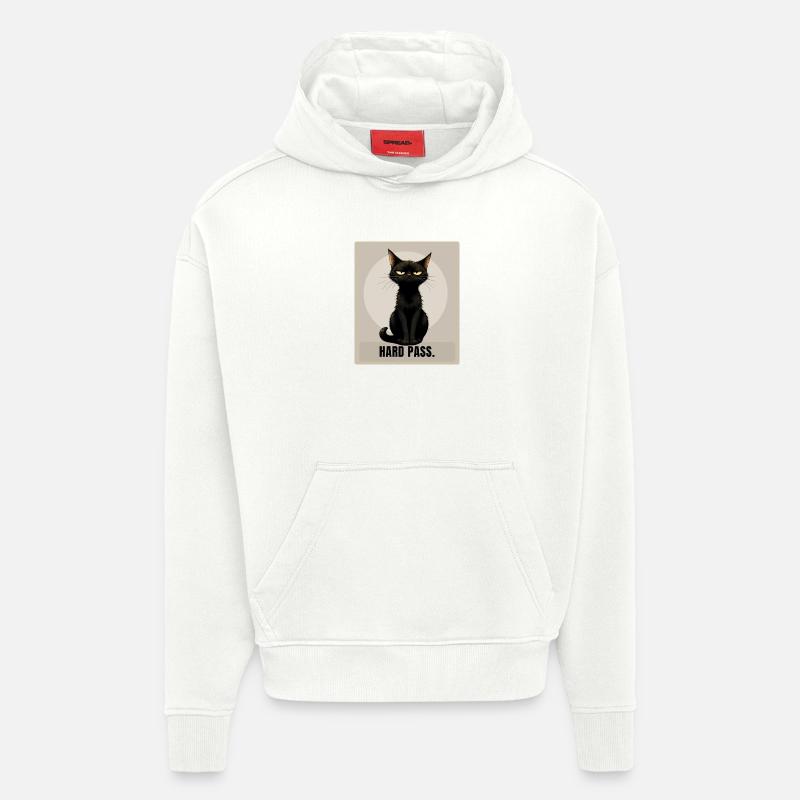 HARD PASS Sarcastic Black Cat Design - Hoodie- made by SPREAD  - OFF WHITE
