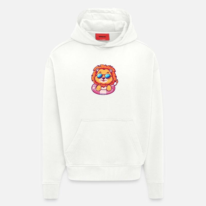 Lion Bande Dessinée Cool - Sweat à capuche bio épais oversize fabriqué en UE - OFF WHITE