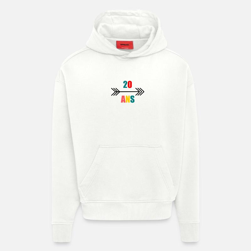 20 ANS,20e ANNIVERSAIRE,ANNIVERSAIRE 20 ANS,20 - Sweat à capuche bio épais oversize fabriqué en UE - OFF WHITE