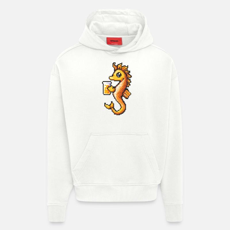 Seepferd Bier Pixel - Hoodie- made by SPREAD  - OFF WHITE