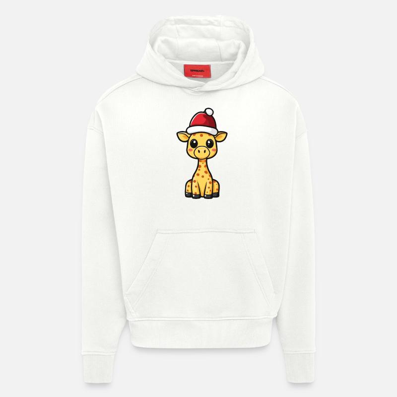 Girafe Noël mignon - Sweat à capuche bio épais oversize fabriqué en UE - OFF WHITE