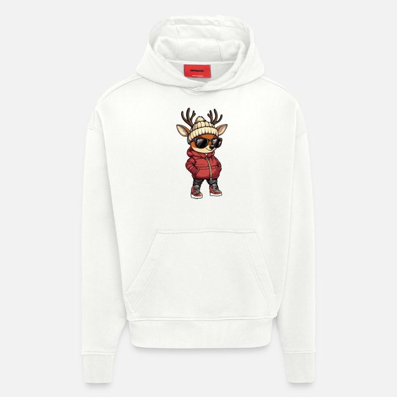 Cerf Cool Bande Dessinée - Sweat à capuche bio épais oversize fabriqué en UE - OFF WHITE